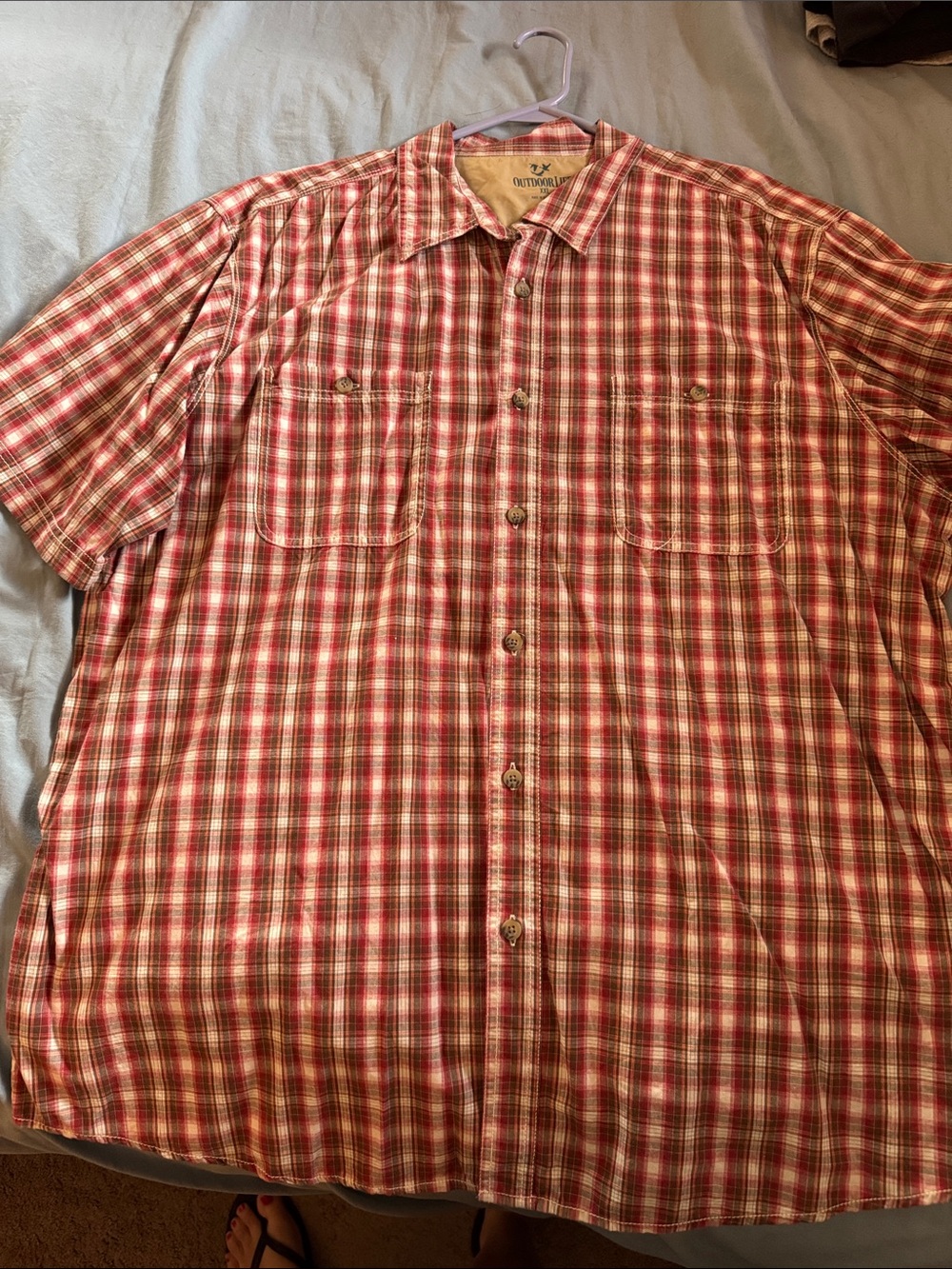 Outdoor Life Red and White Plaid Short-Sleeve Button-Down Shirt
